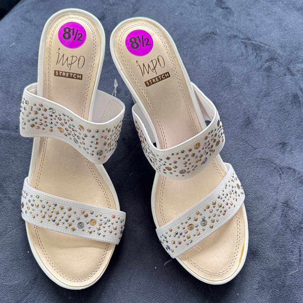 Impo Women's Cream Sandals with Gold and Silver Accents